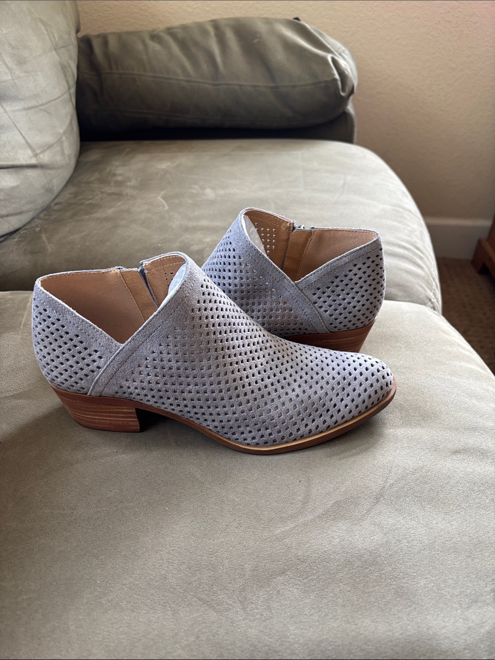 Lucky Brand Light Gray Perforated Suede Ankle Booties
